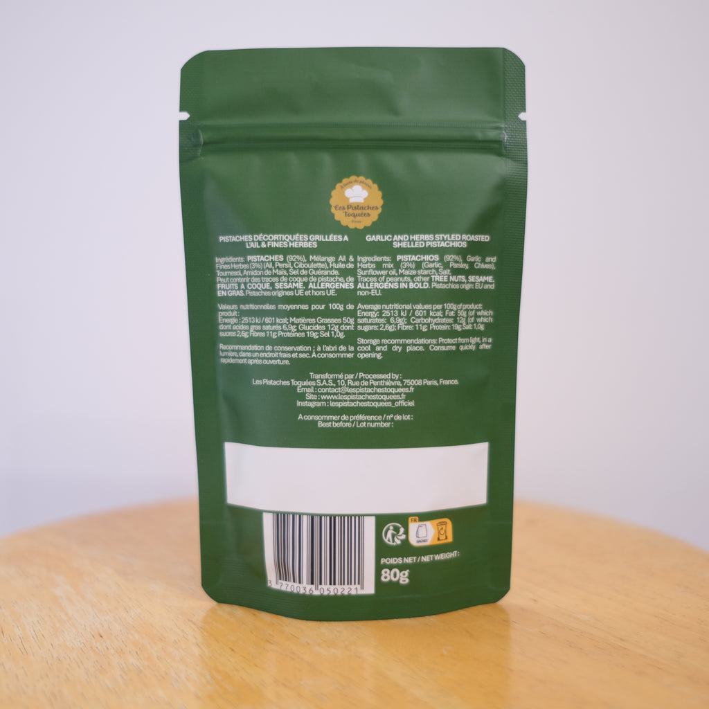 Pistaches Décortiquées Grillées à l'Ail et aux Fines Herbes 12x 80g
