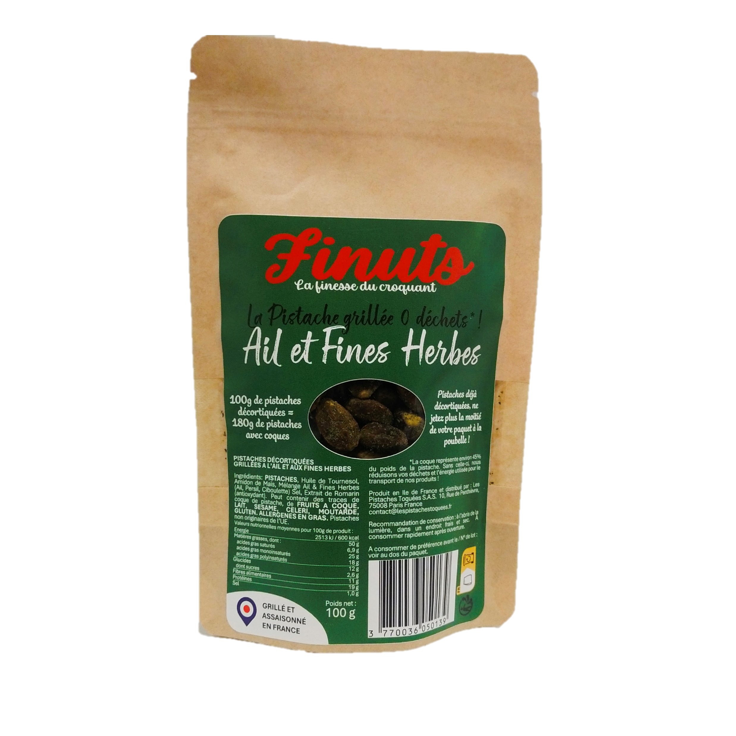 Pistaches Décortiquées Grillées à l'Ail et aux Fines Herbes 1x 80g