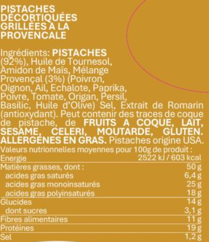 Pistaches Décortiquées Grillées à la Provençale 1x 80g