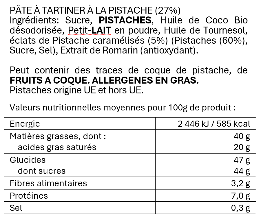 Pâte à tartiner Crème de Pistache aux éclats de pistache croquants 1x 190g