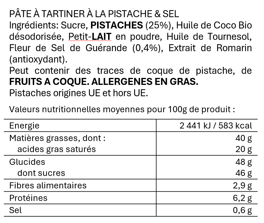 Pâte à tartiner Crème de Pistache à la Fleur de Sel de Guérande 1x 190g
